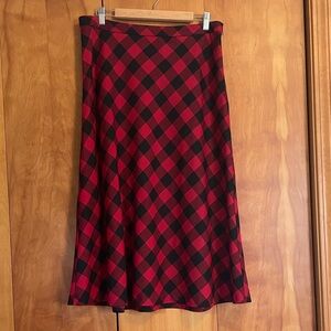 Talbots Red and Black Checkered Midi Skirt
